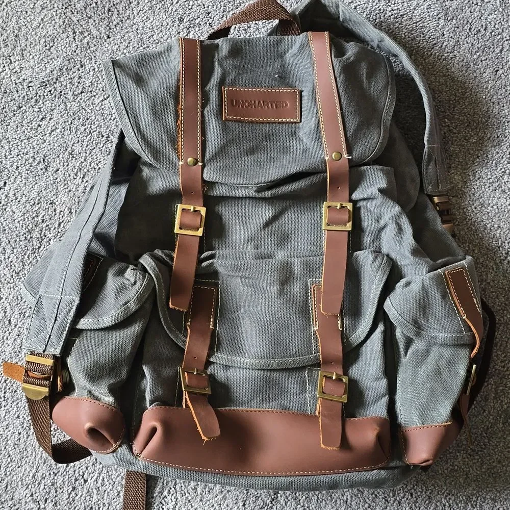 Uncharted 1 2 Drake Canvas Backpack Bag Figure Fits Laptop Sony Naughty Dog NEW